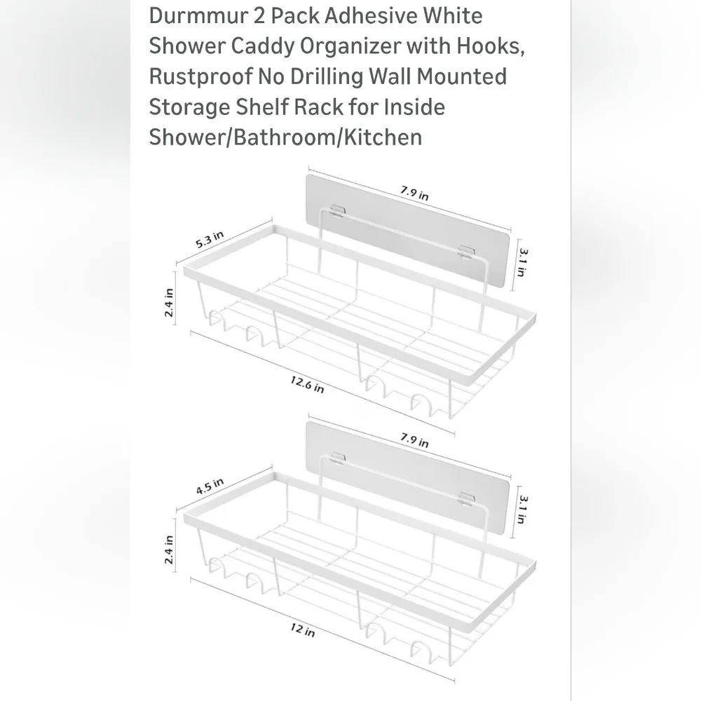 White Shower Caddy Organizer with Hooks - 2 Pack